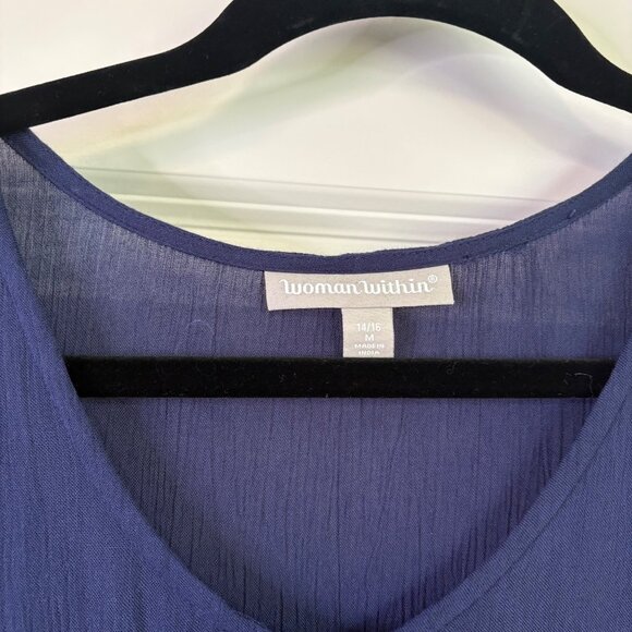 NWT Woman Within Crinkle Cotton Navy Blue Maxi Length Dress Coverup Size 14/16 - Picture 3 of 9